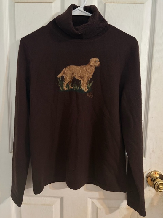 Ralph Lauren Sweaters - Ralph Lauren-Inspired Brown Turtleneck Sweater with Golden Retriever Motif
